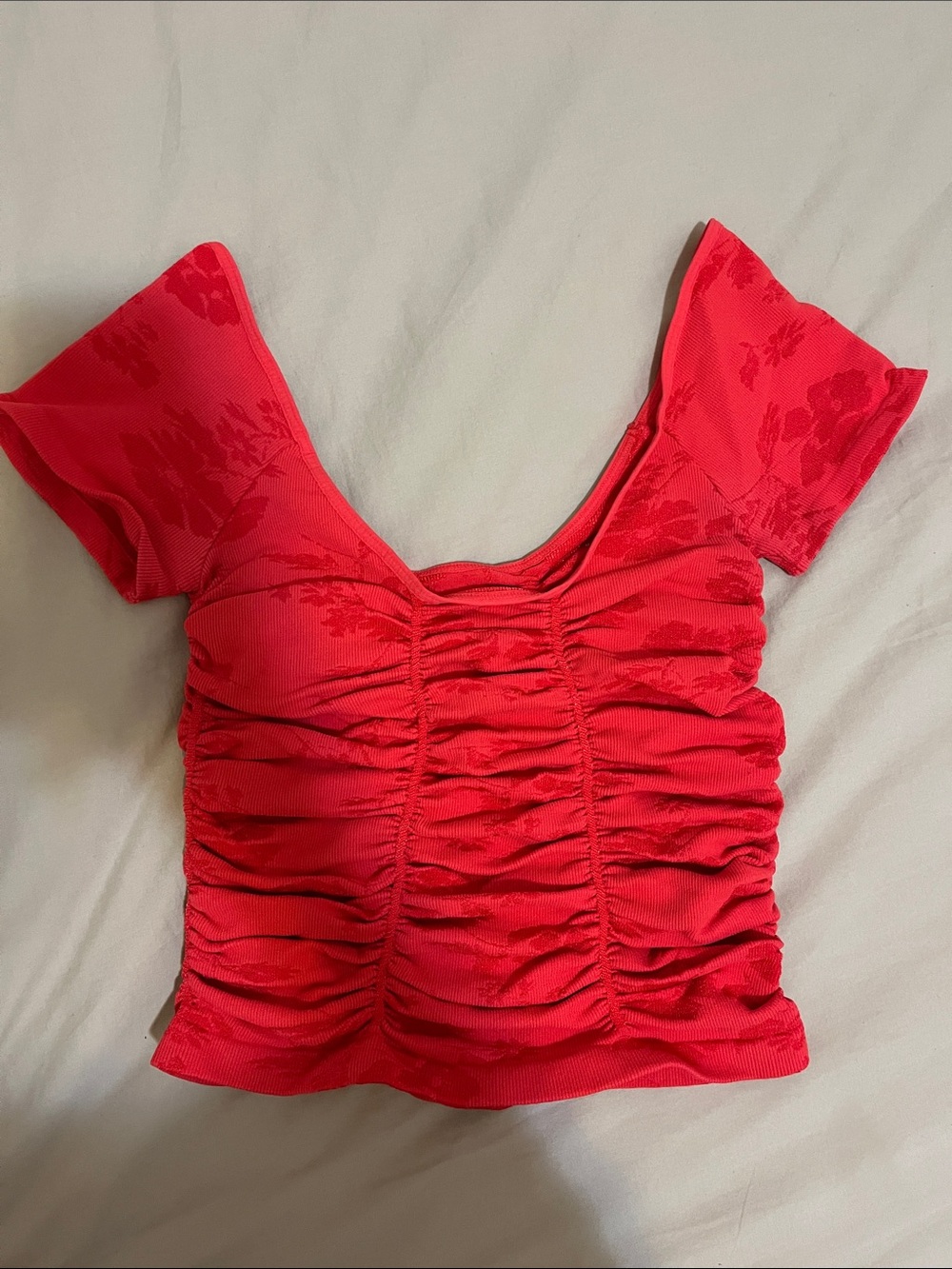 Free People Bright Red Ruched Scoop Crop Top